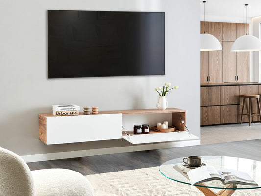 TV staliukas GLADSTONE 180 cm, Spalva: Balta + Ruda