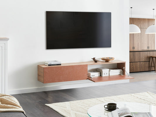 TV staliukas GLADSTONE 180 cm, Spalva: Raudona + Ruda