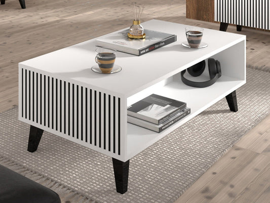 Žurnalinis staliukas RAVENNA_PB_COFFE_TABLE_90x60_CARB_WHITE_BLACK_BLACK_LEGS (Balta + Juoda)