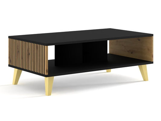 Žurnalinis staliukas RAVENNA_PB_COFFE_TABLE_90x60_BLACK_MAT_ARTISAN_OAK_GOLDEN_LEGS (Juoda + Artisan ąžuolas)