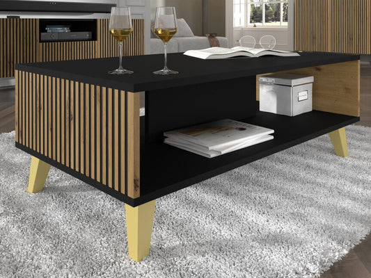 Žurnalinis staliukas RAVENNA_PB_COFFE_TABLE_90x60_BLACK_MAT_ARTISAN_OAK_GOLDEN_LEGS (Juoda + Artisan ąžuolas)