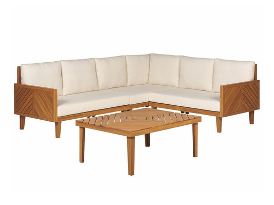 Lauko baldų komplektas Garden Kampinis Sofa with Stalas 4 Seater BARATTI Kairinis Hand Akacija Medis Ruda 399730