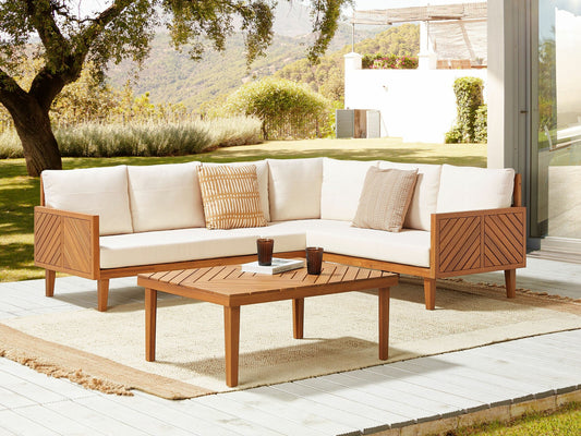 Lauko baldų komplektas Garden Kampinis Sofa with Stalas 4 Seater BARATTI Kairinis Hand Akacija Medis Ruda 399730