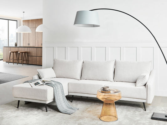 Minkštas kampas Dešininis Hand Velvetas Kampinis Sofa VARDE 597381, Spalva: Balta, LED apšvietimas: Nėra