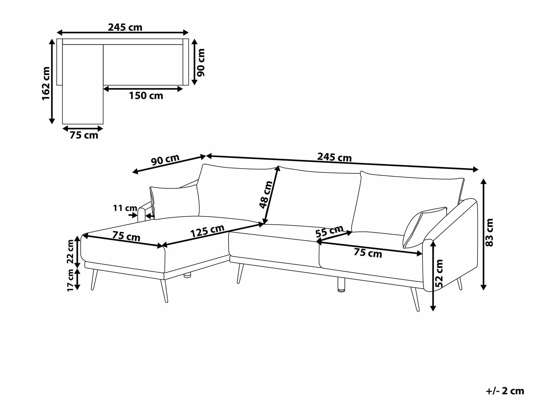 Minkštas kampas Dešininis Hand Velvetas Kampinis Sofa VARDE 597381, Spalva: Balta, LED apšvietimas: Nėra