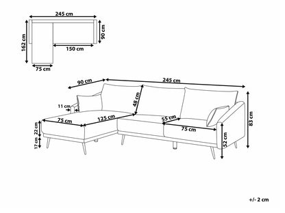 Minkštas kampas Dešininis Hand Velvetas Kampinis Sofa VARDE 597381, Spalva: Balta, LED apšvietimas: Nėra