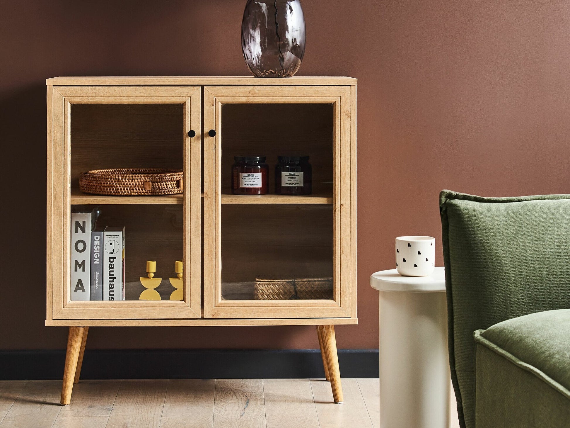 Spintelė Stiklas Display Spintelė ALBANY 80 cm Šviesi Ruda 594295