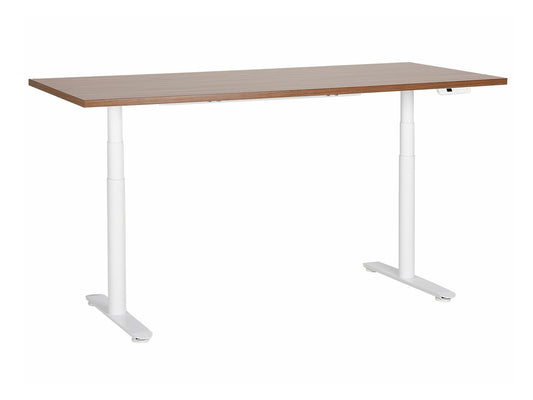 Reguliuojamo aukščio darbo stalas DESTINAS elektrinis, 180 x 80 cm 444117, Stalviršio spalva: Tamsus medis, Kojų spalva: Balta