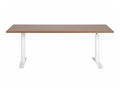 Reguliuojamo aukščio darbo stalas DESTINAS elektrinis, 180 x 80 cm 444117, Stalviršio spalva: Tamsus medis, Kojų spalva: Balta