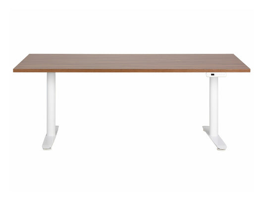 Reguliuojamo aukščio darbo stalas DESTINAS elektrinis, 180 x 80 cm 444117, Stalviršio spalva: Tamsus medis, Kojų spalva: Balta