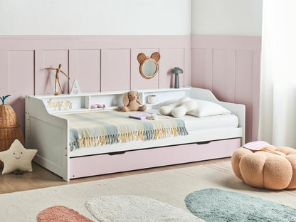 Lova Medinės EU Viengulės Trundle Lova EDERN 614263, Spalva: Balta + Rožinė