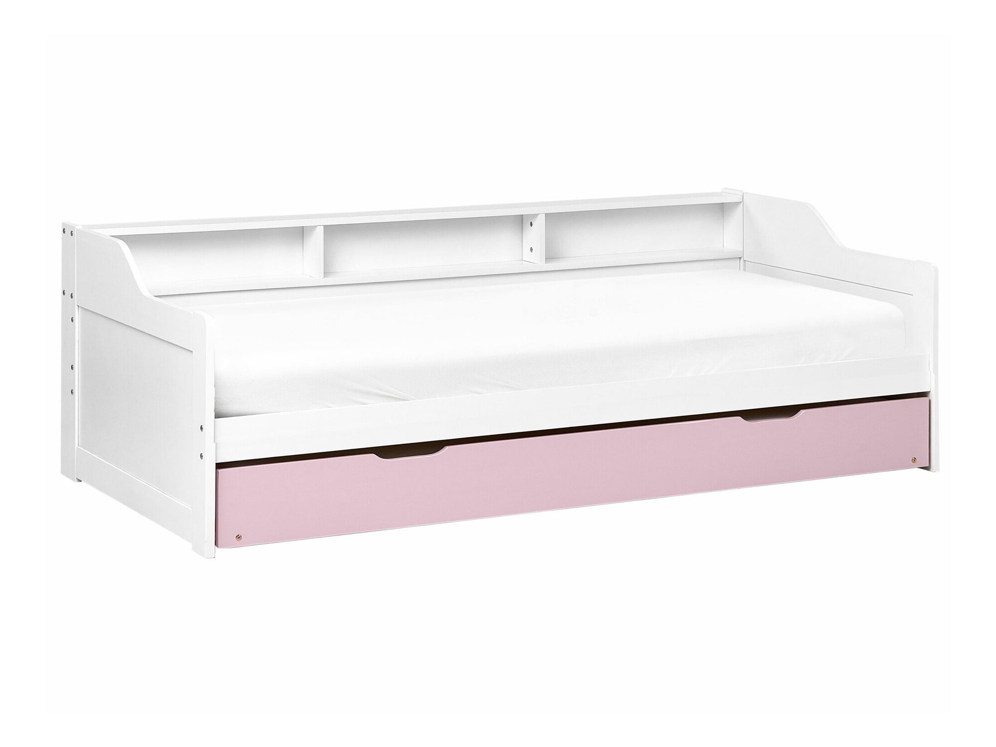 Lova Medinės EU Viengulės Trundle Lova EDERN 614263, Spalva: Balta + Rožinė