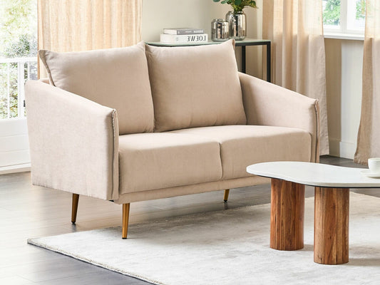 Sofa 2 Seater Velvetas Sofa Beige MAURA 469283, Spalva: Šviesi ruda + Auksinė