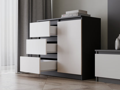 Komoda Malwa 1D3S, Spalva: Antracitas + Balta, M-MP-K-MAL-1D3S-ANTBIA