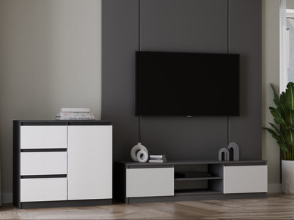 Komoda Malwa 1D3S, Spalva: Antracitas + Balta, M-MP-K-MAL-1D3S-ANTBIA