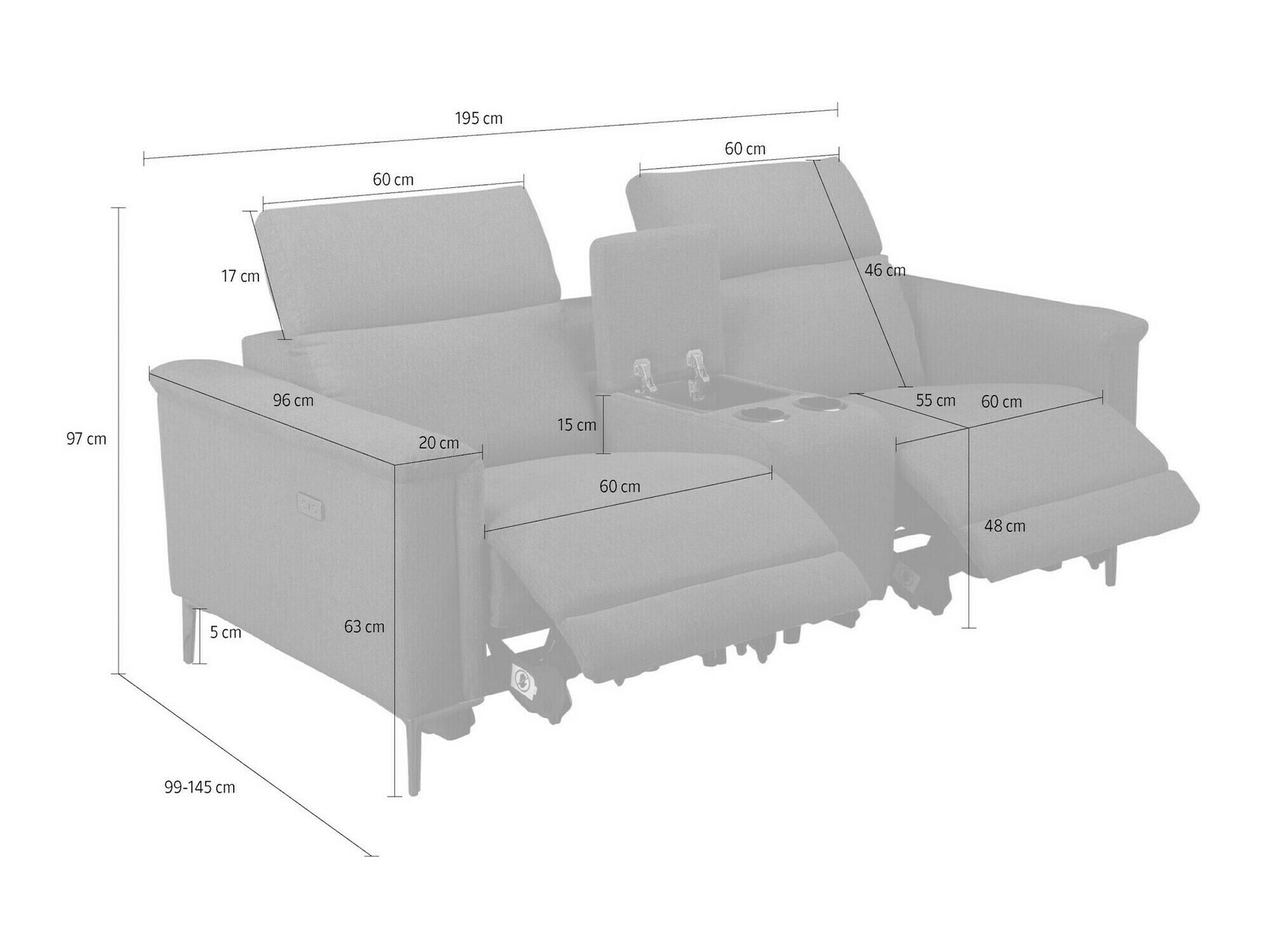 Sofa reglaineris Lund Lund Dvigulės Recl Man in odaPU juoda 1285337 (Juoda)
